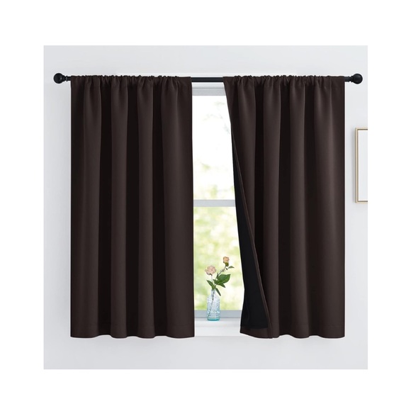 Blackout Curtains 54”L. 52”W, 2 Thick Layers‎ Completely Blackout (Brown) - Picture 1 of 4